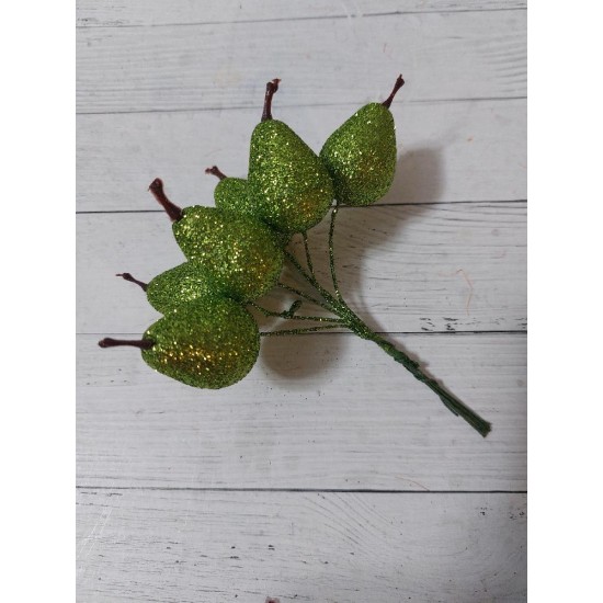 Груши в глиттере 25*45 мм цв. зеленый, цена за 6 шт